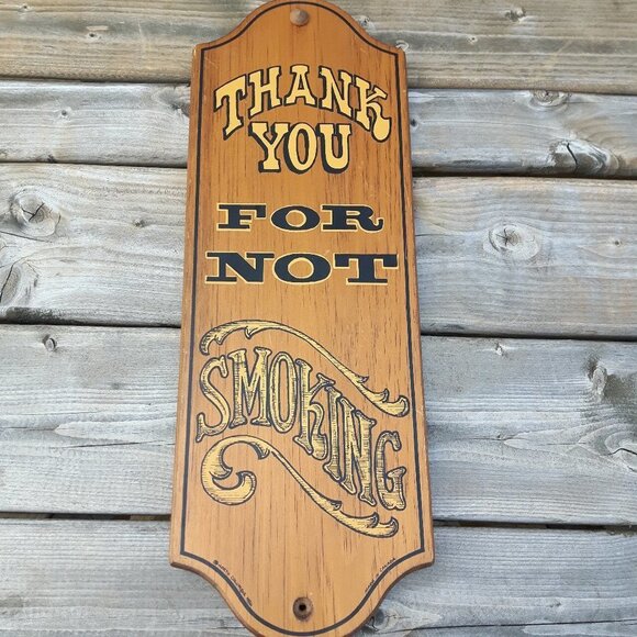 Vintage 1986 Thank You For Not Smoking Sign Wooden - Picture 1 of 3